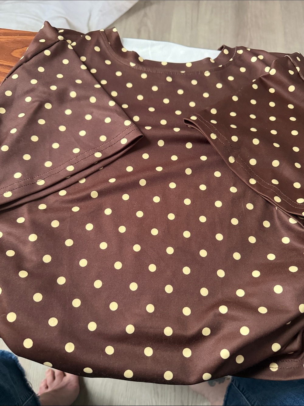 Brown Polka Dot Short Sleeve Top - Cream Dot Print